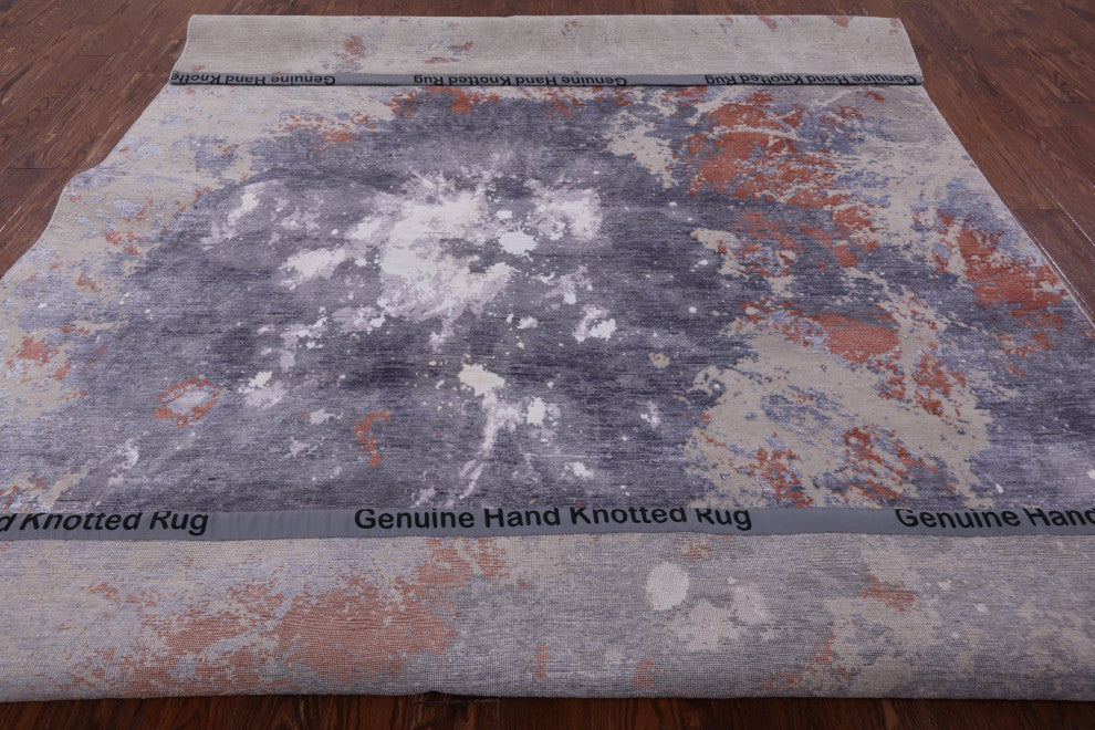8' 0" X 9' 10" Handmade Wool and Silk Abstract Area Rug Q6169