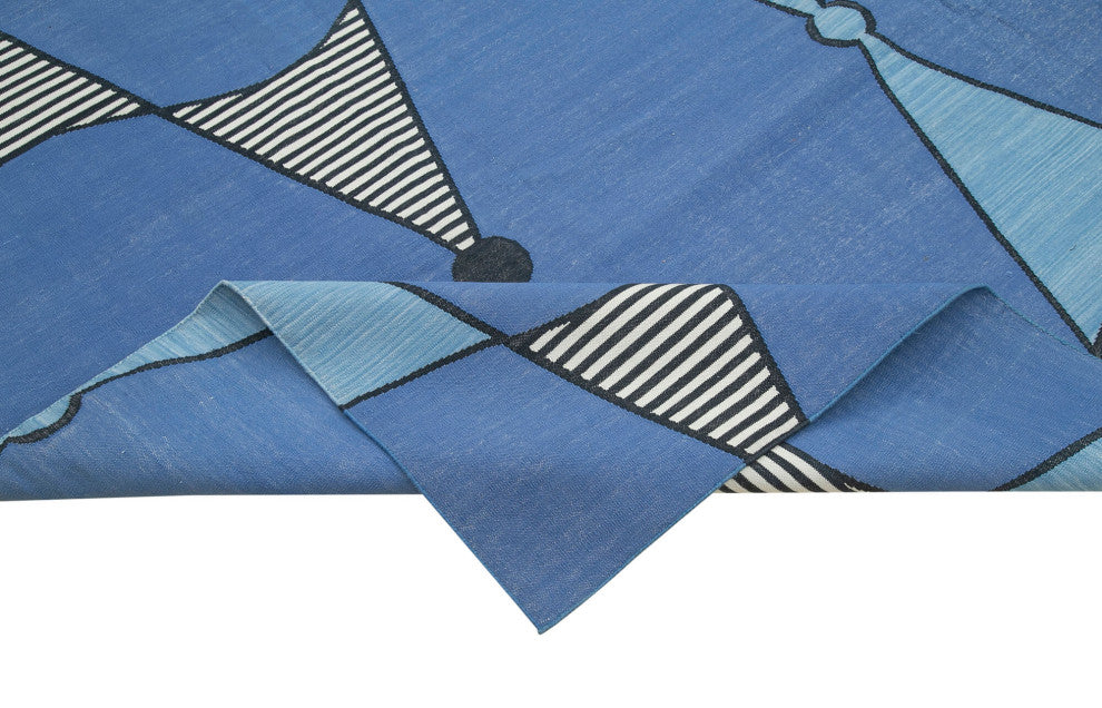 Rug N Carpet - Handmade Wool 9' 3'' x 11' 9'' Geometric Dhurrie Kilim Rug