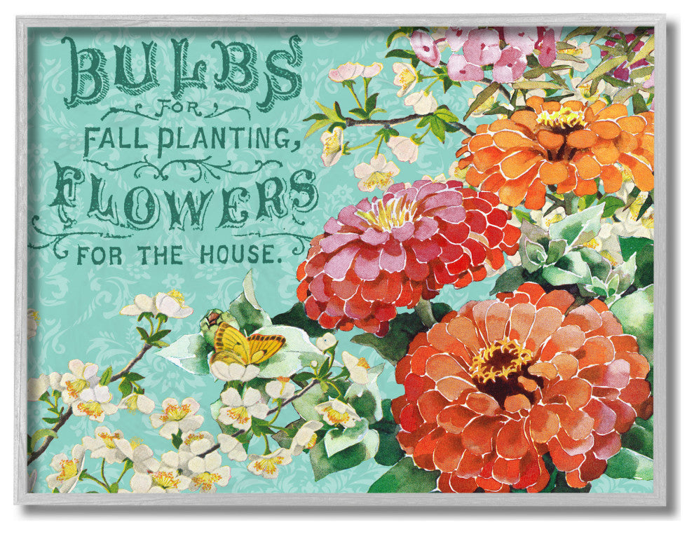 Farm Flowers Red Green Patterned Print Design, 16"x20", Gray Frame