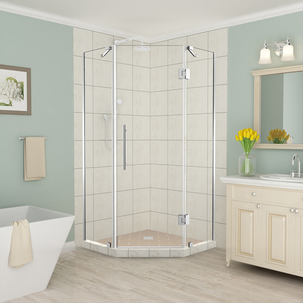 Merrick 34"-34.25"x72" Frameless Neo-Angle Shower Enclosure, Chrome, Chrome, 38