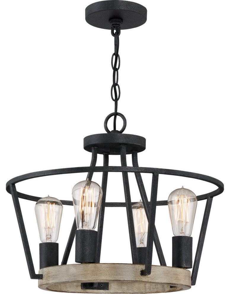 Quoizel BRT2817GK Four Light Pendant, Grey Ash Finish