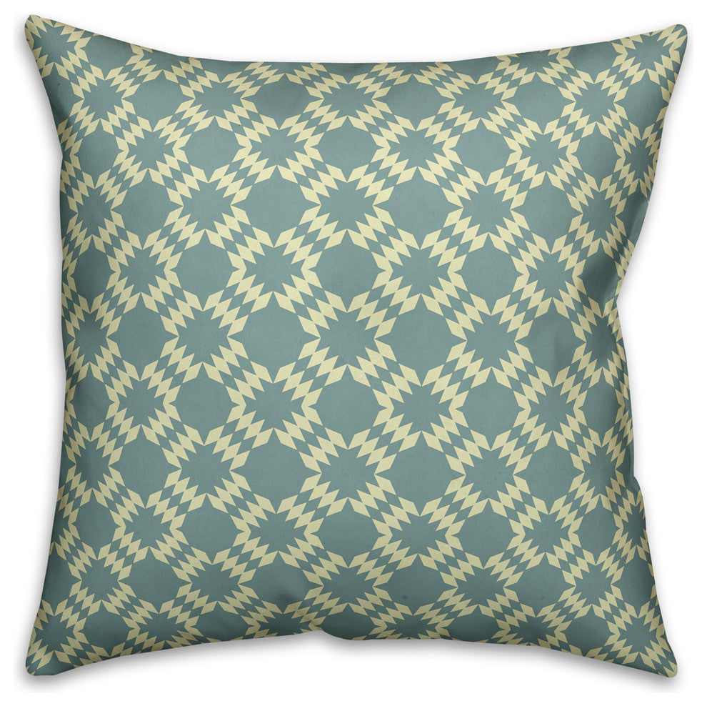 Folk Southwestern Pattern, Blue Outdoor Throw Pillow, 18"x18"