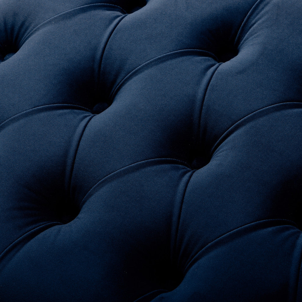 Grace Velvet Button Tufted With Silver Nailhead Trim Storage Bench, Navy