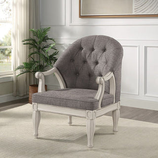 Fabric Upholstered Accent Chair, Gray and Antique White