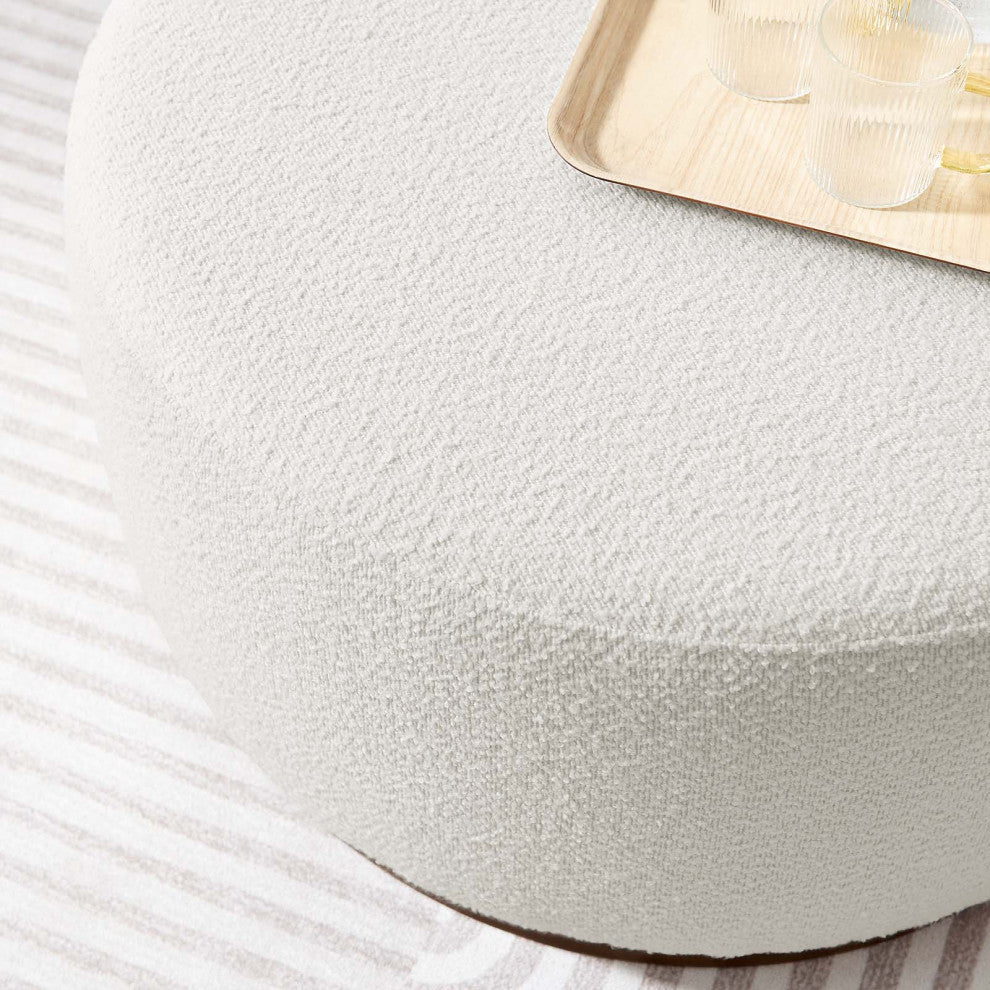 Tilden Large 29" Round Boucle Upholstered Ottoman, Cloud Walnut