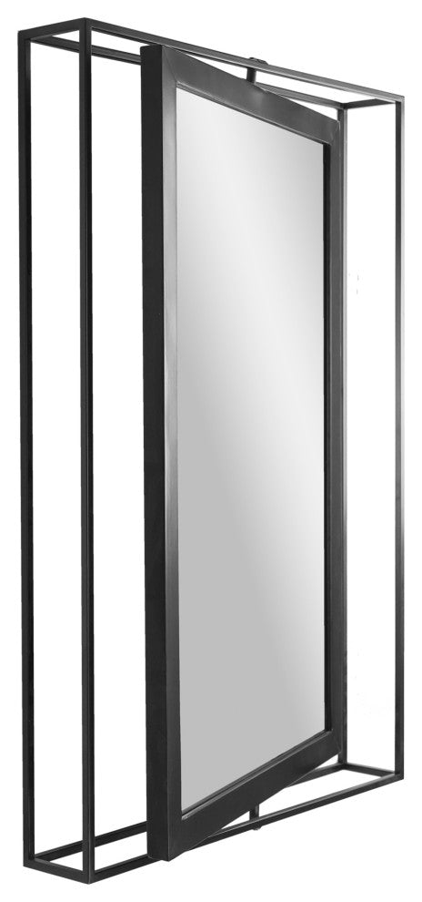Black Rectangular Metal Framed Swivel Floating Wall Mirror