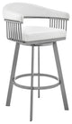 Benzara BM282634 25" Modern Counter Stool Chair Vegan Leather Swivel, White