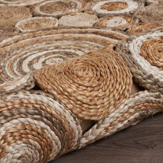 Multi-toned Intricate Circle Organic Jute Area Rug, 4' Round