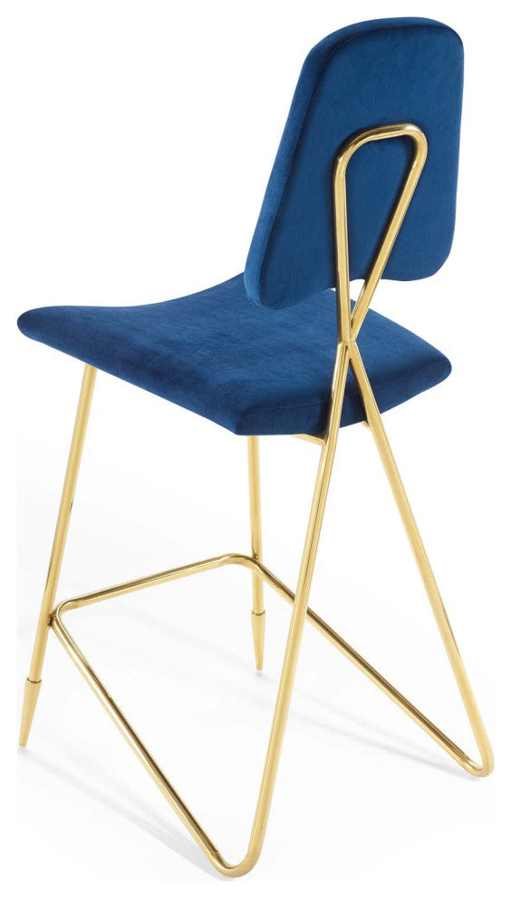 Bar Stool Chair Barstool, Velvet, Metal, Blue Navy, Modern, Bar Pub Cafe Bistro