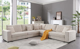 117.2'' Corduroy Modular Sofa Sectional with Matching Accent Pillows, Beige