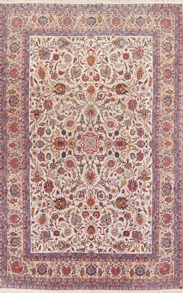 Consigned, Wool Antique Persian Oriental Handmade Area Rug, Beige, 13'9"X8'9"