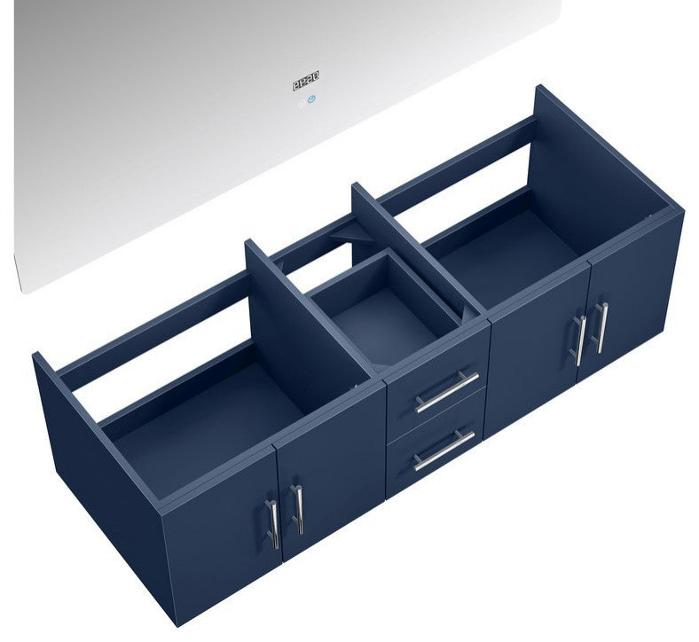 Geneva Transitional Navy Blue 60" Double Vanity with 60" Led Mirror, no Top