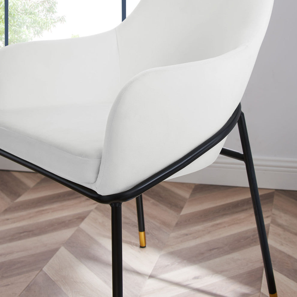 Dining Chair, White Black, Velvet, Modern, Mid Century Cafe Bistro Hospitality