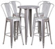 24'' Round Silver Metal Indoor-Outdoor Bar Table Set With 4 Cafe Barstools