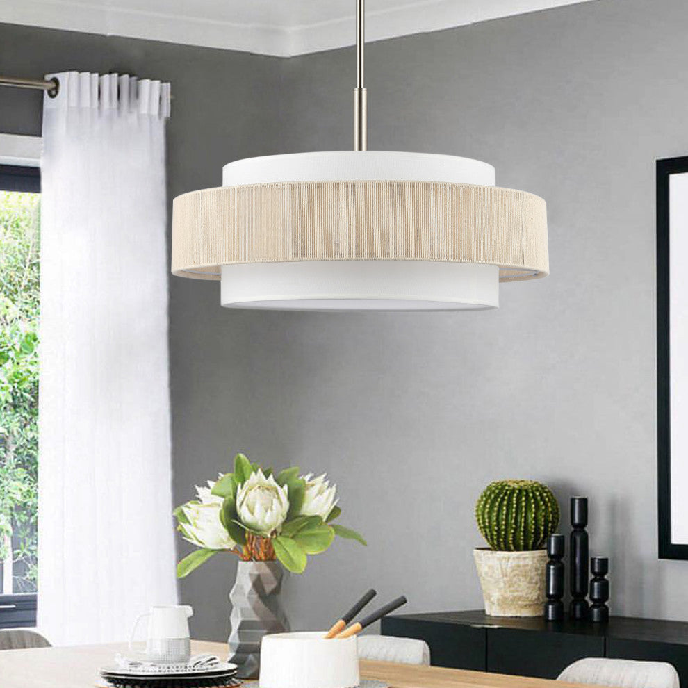 5-Light Double Drum Shaded Chandelier Ceiling Light, Brushed Nickel