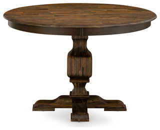 Round Dining Table, Rustic Rubberwood Table, Distressed Jacobean Finish, 48"
