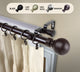 Globe Double Curtain Rod, Mahogany, 66-120"