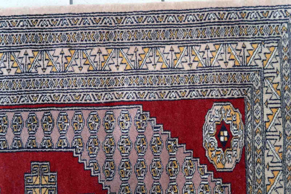 Handmade Vintage Uzbek Bukhara Rug 3.2'x5.1', 98cmx156cm, 1970s