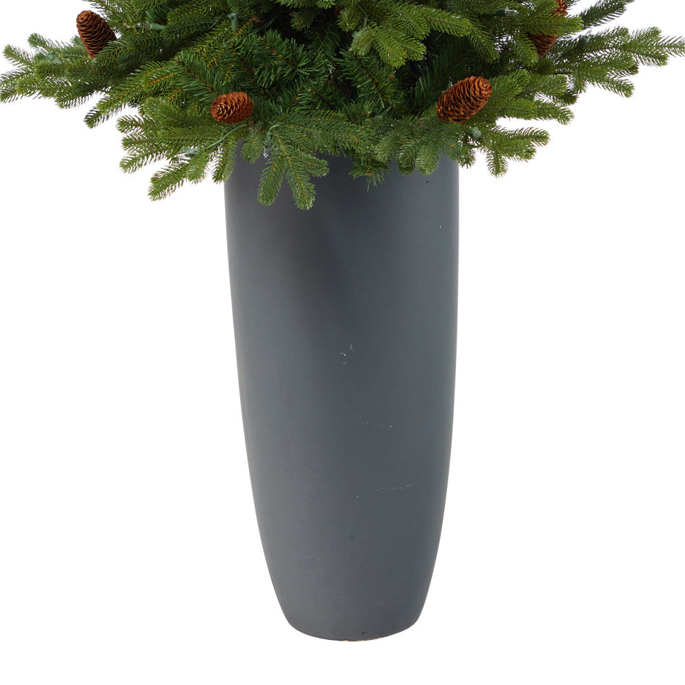 5' Yukon Mountain Fir Faux Xmas Tree W/Lights, Pinecones & 386 Bendable Branches