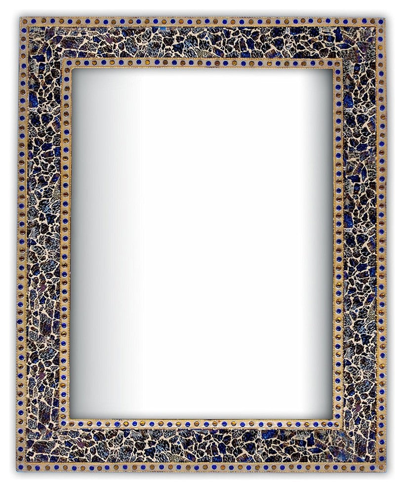 Crackled Glass Decorative Wall Mirror, 30"x24", Fired Gold