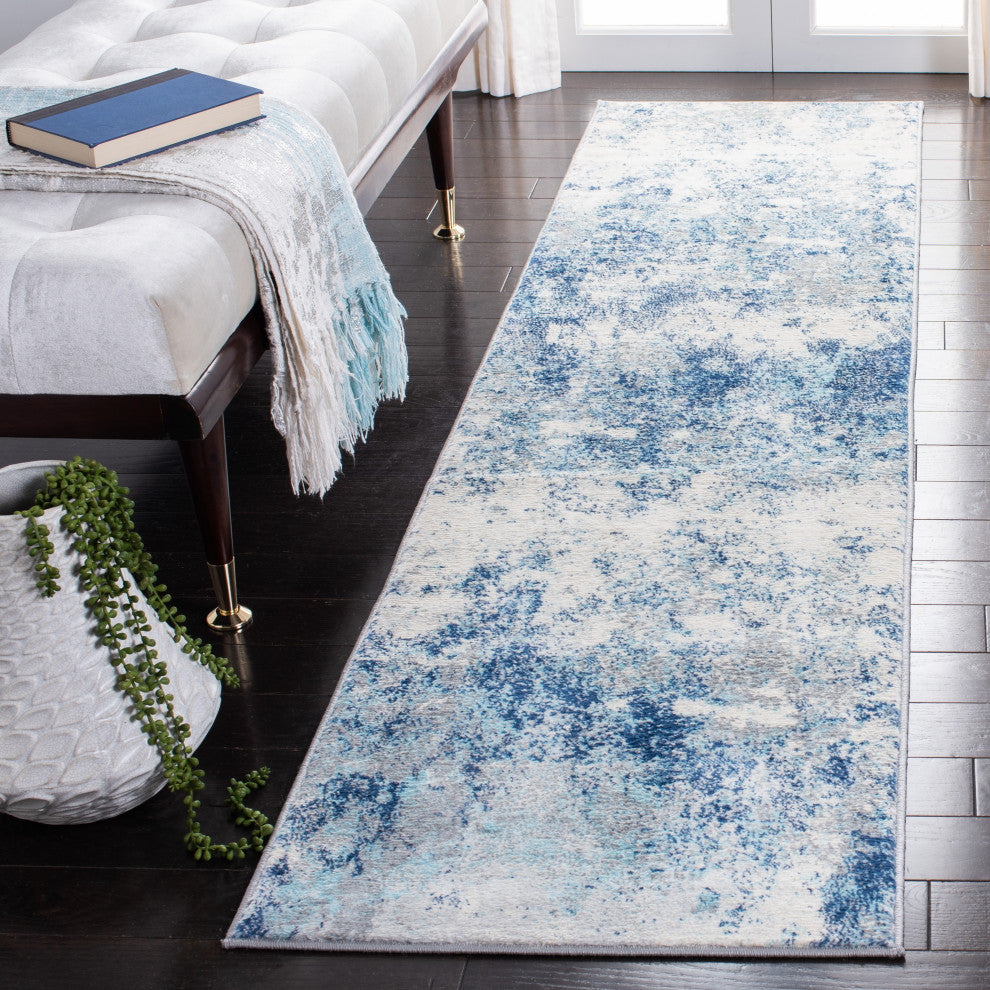 Safavieh Brentwood Bnt822B Organic and Abstract Rug, Ivory and Navy, 6'7"x6'7" Square