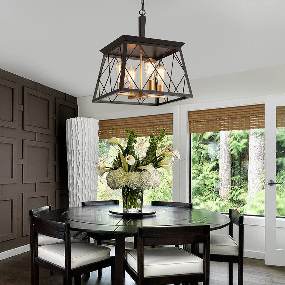 Industrial Farmhouse Chandelier 4 Light Pendant Ceiling Hanging Light Fixture