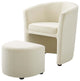 Lounge Lobby Armchair Accent Chair and Ottoman, Velvet Fabric, Ivory White