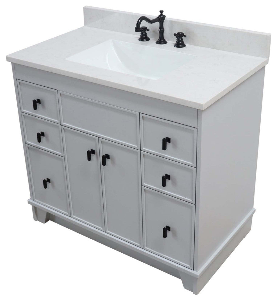 39" Single Sink Vanity, French Gray Finish With Engineered Stone Top