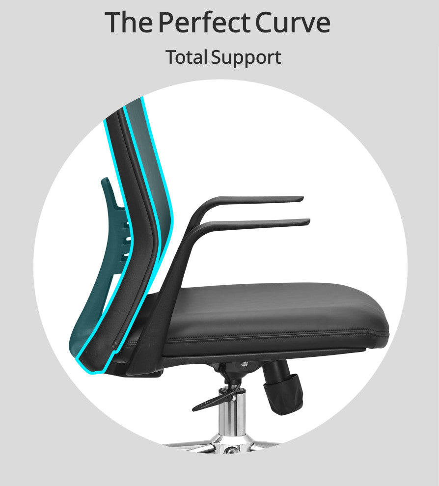 Modern Ergonomic Office Chair Faux Leather Upholstery Lumbar Support, Black