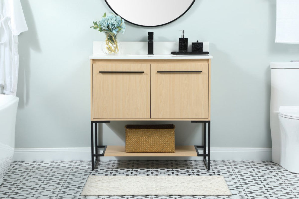 Sue 36" Single Bathroom Vanity, Maple, With Backsplash