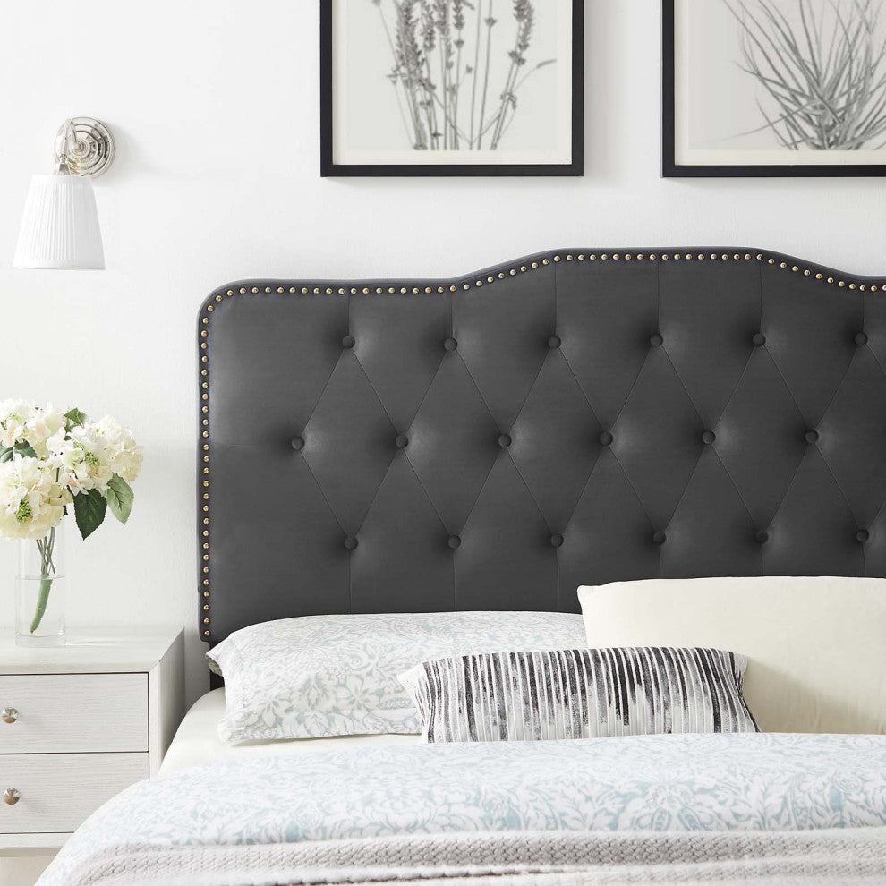 Tufted Headboard, Twin Size, Velvet, Dark Gray, Modern Contemporary