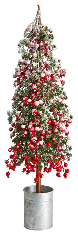 30" Flocked Berry Artificial Christmas Tree, Decorative Planter