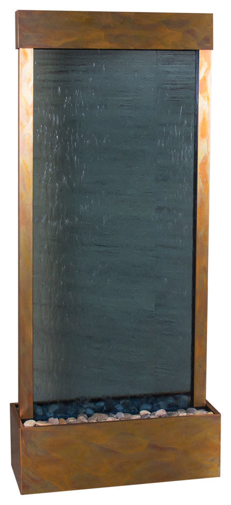 Harmony River Center Mount Water Fountain, Blue Glass, Rustic Copper, Standard