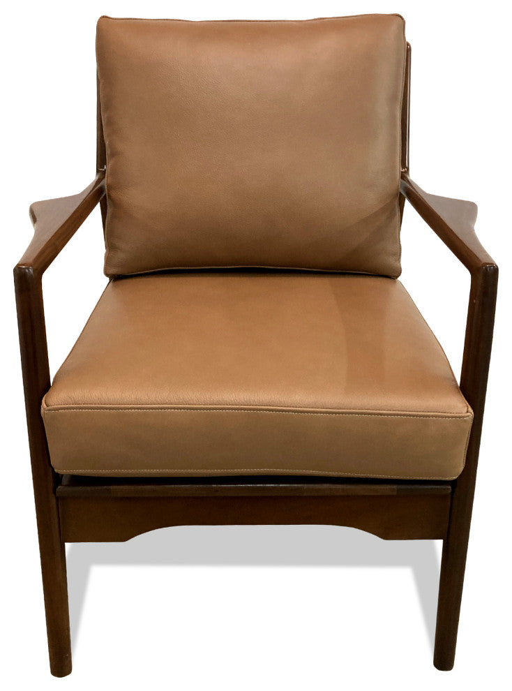 Nativa Interiors Sotello Mid-Century Modern Geniune Leather Chair, Caramel