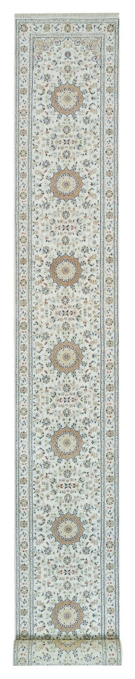 White 250 KPSI Soft Wool Hand Knotted Nain Design XL Runner Rug 2'6"x20'6"