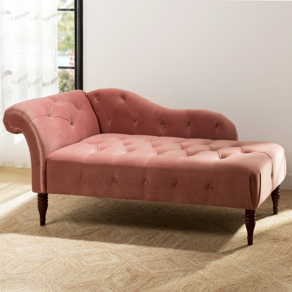 Samuel 66" Tufted Chaise Lounge, Right-Arm Facing, Dusty Pink Velvet