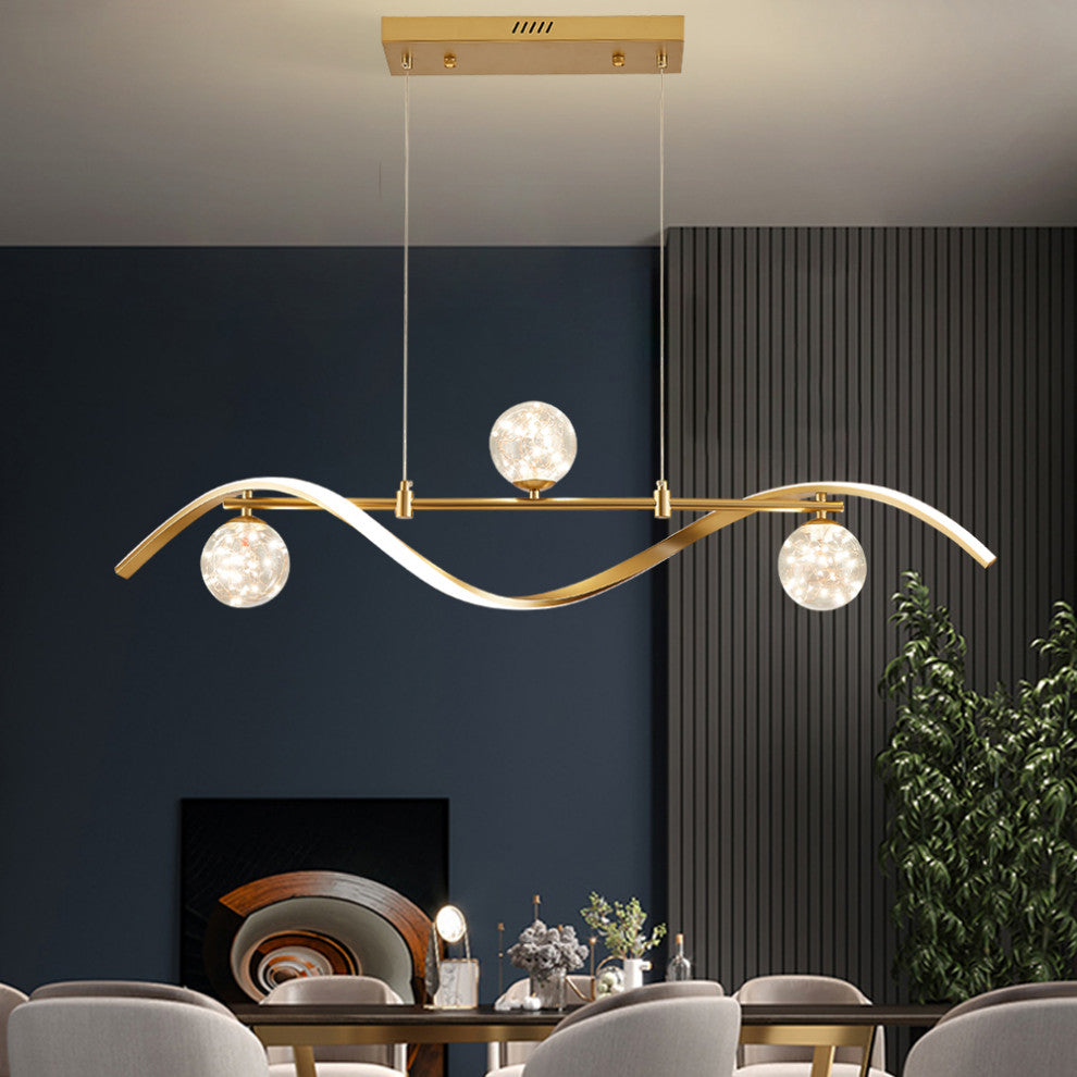 4-Light Linear Kitchen Island Lighting in Gold with Glass Globe Shade Dimmable