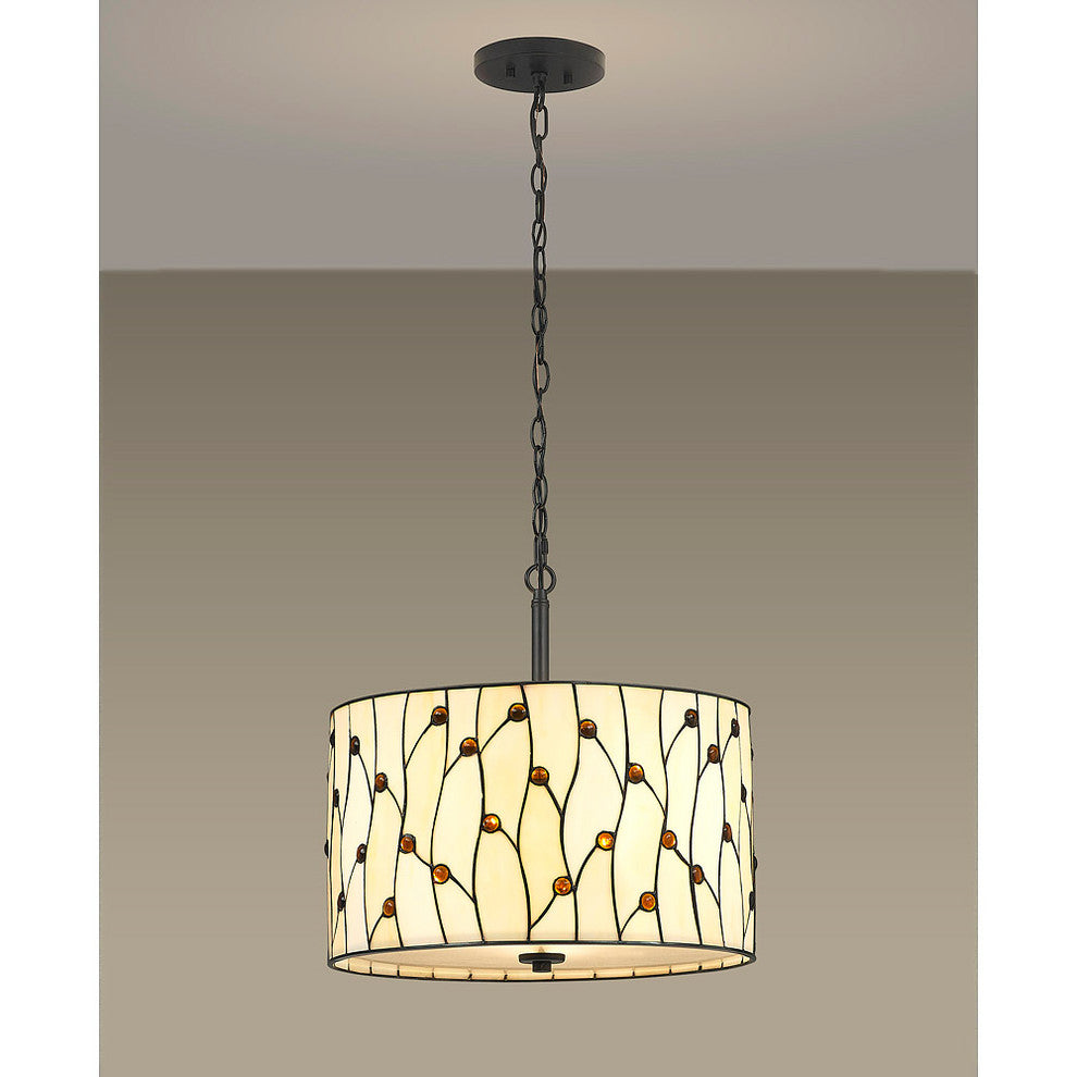 Vines 3-Light Tiffany Glass Shade Pendant Lamp, Natural