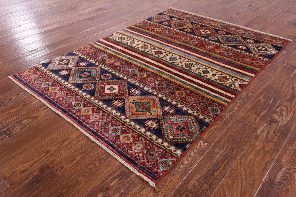 4' 0" X 5' 10" Khorjin Super Kazak Handmade Wool Rug Q9770
