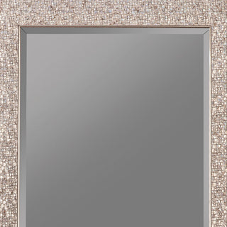 Benzara BM233237 Beveled Accent Floor Mirror With Glitter Mosaic Pattern, Silver