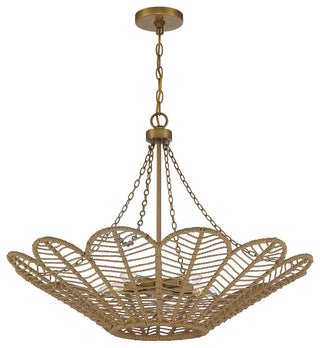 Cyperas 5-Light Pendant, Warm Brass and Rope