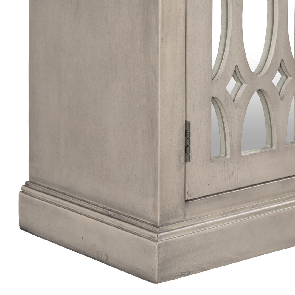 Wood Double Decorative Mirror Door Accent Cabinet, Grey, 30" X 14"