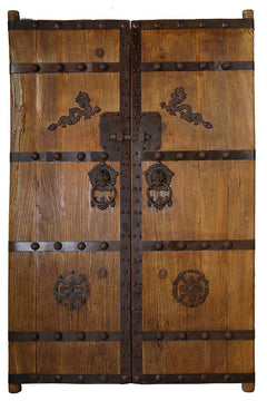 Consigned Antique Chinese Massive Court Yard Door Panels, 2-Piece Set