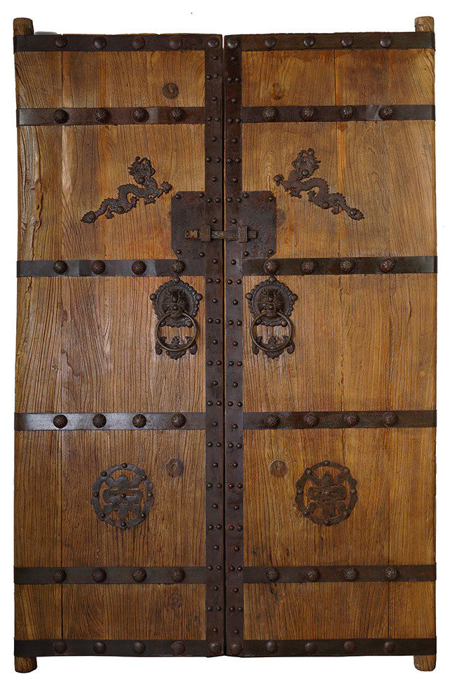 Consigned Antique Chinese Massive Court Yard Door Panels, 2-Piece Set