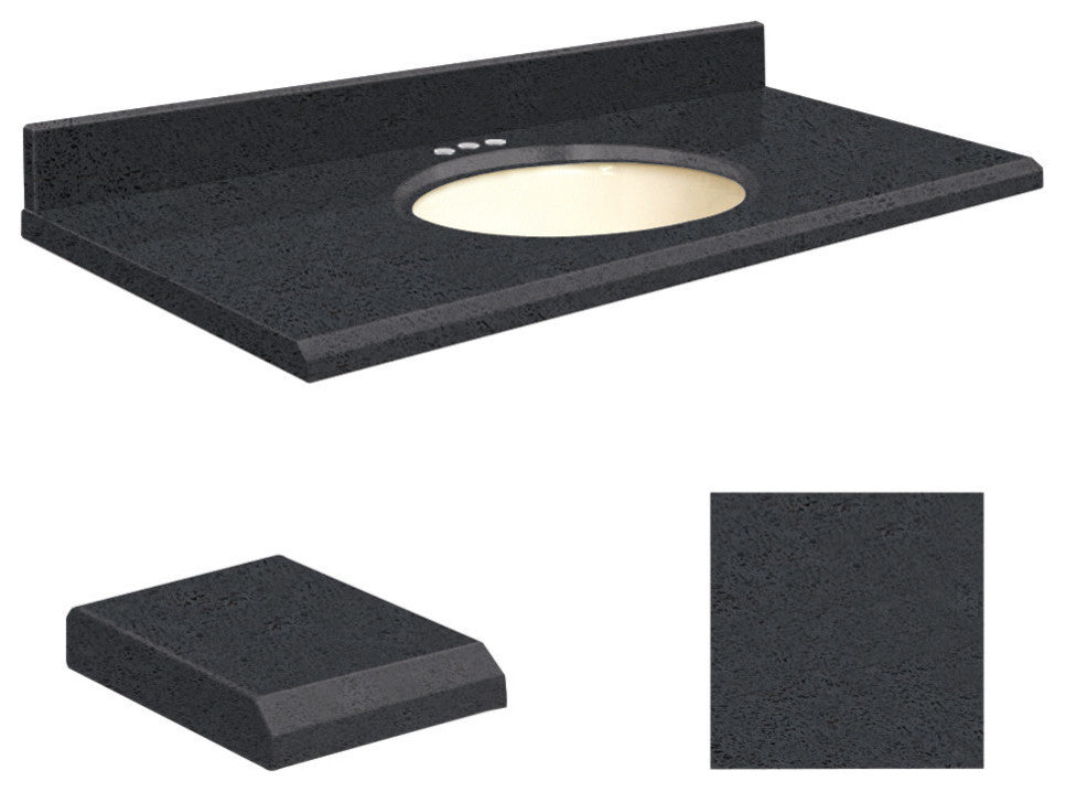 Quartz 25"x19" Vanity Top, Biscuit Bowl, Black Luxe, 4" Centerset