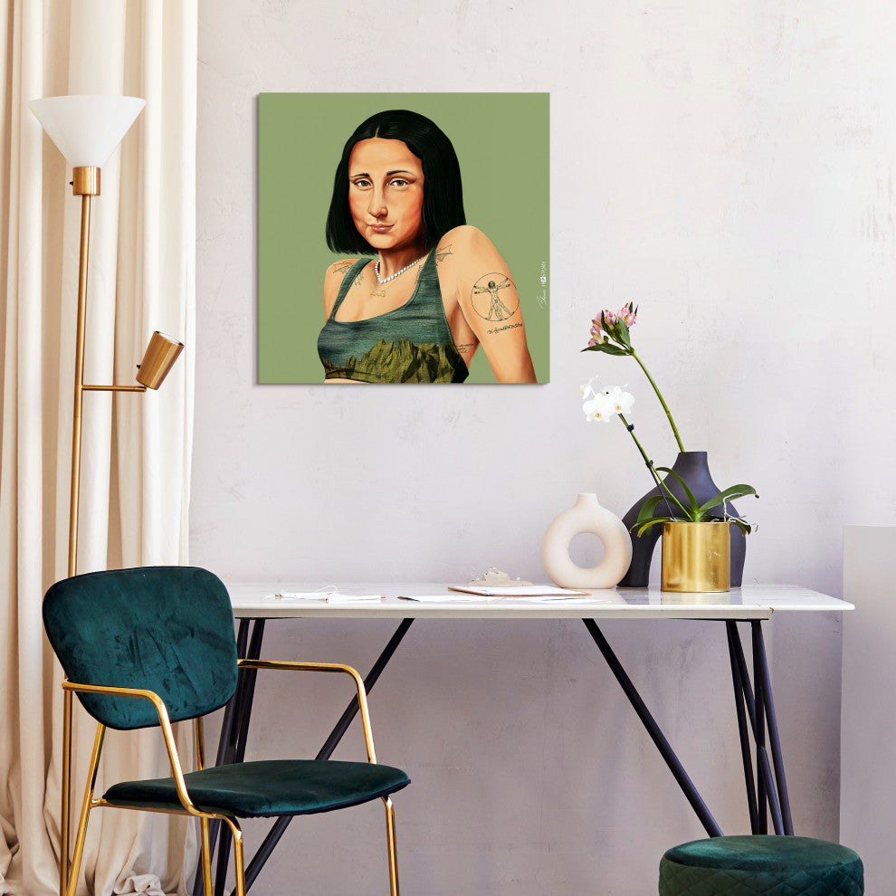 "Hip Mona Lisa" Frameless Reverse Printed Tempered Art Glass Wall Art