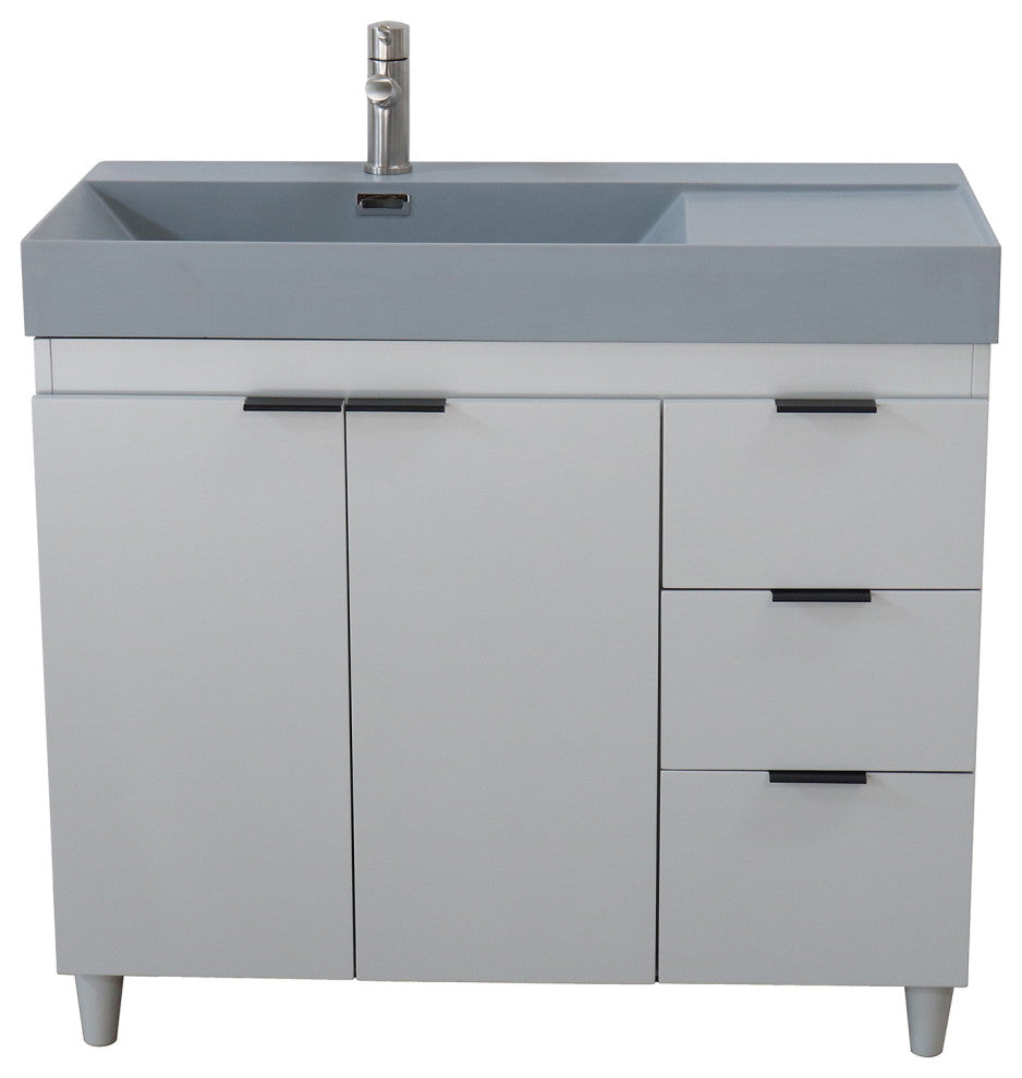 39" Single Sink Vanity, French Gray With Dark Gray Composite Granite Top