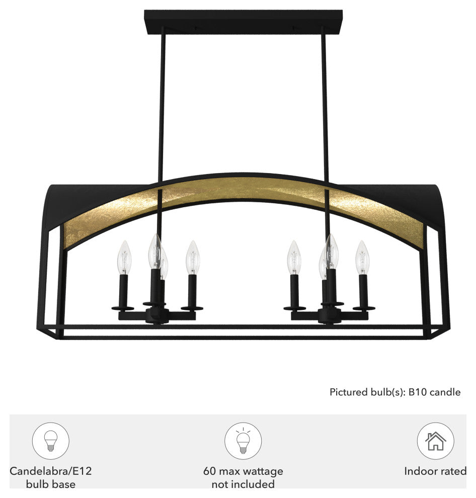 Hunter Dukestown Natural Iron, Gold Leaf 8 Light Linear Chandelier Ceiling