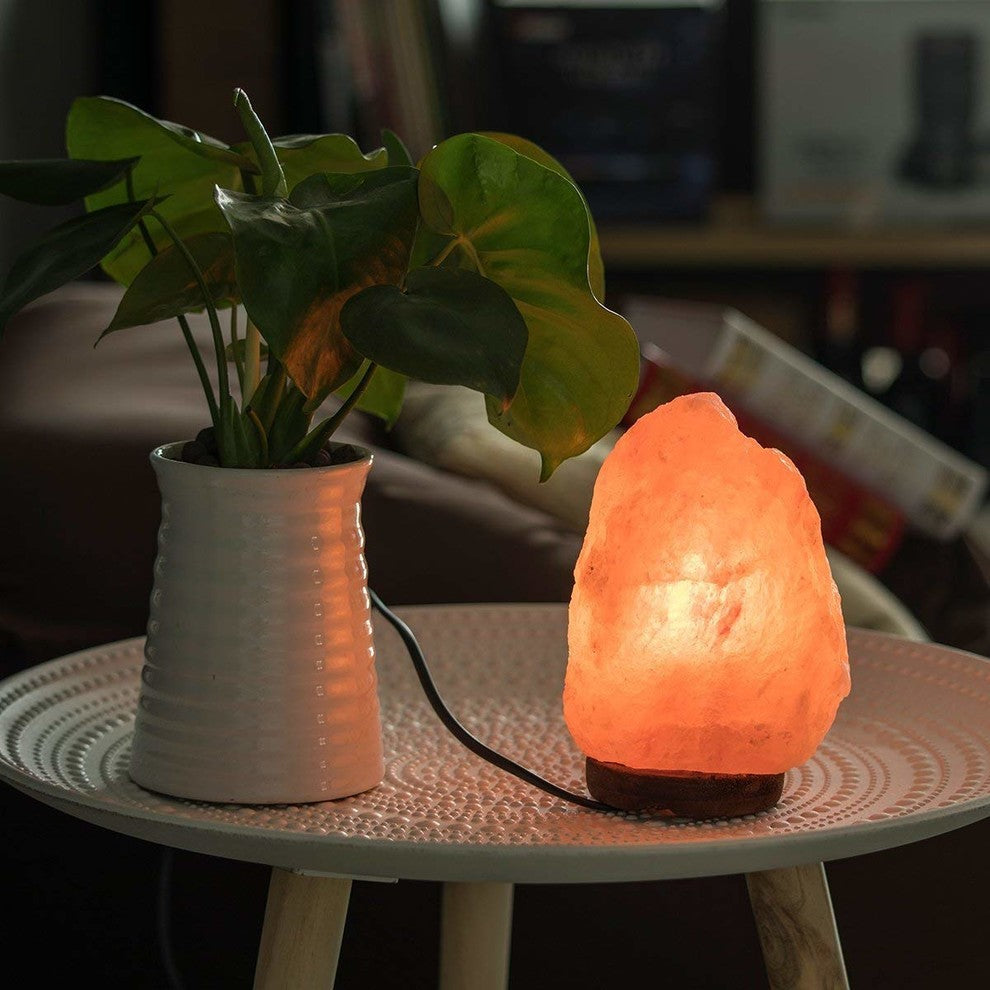 WBM Salt Lamp With Dimmer Switch and Neem Wooden Base, 3-5 lbs