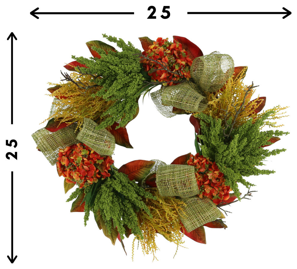 25" Hydrangea and Heather Fall Wreath with Bows
